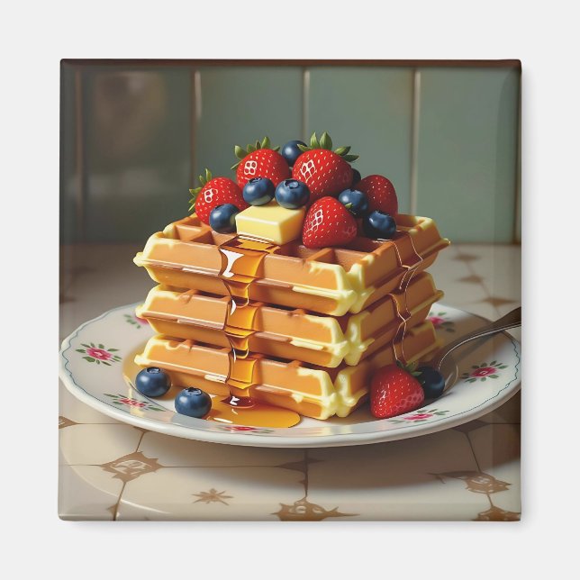 Waffeln mit Erdbeeren und Blaubeeren Magnet (Vorne)