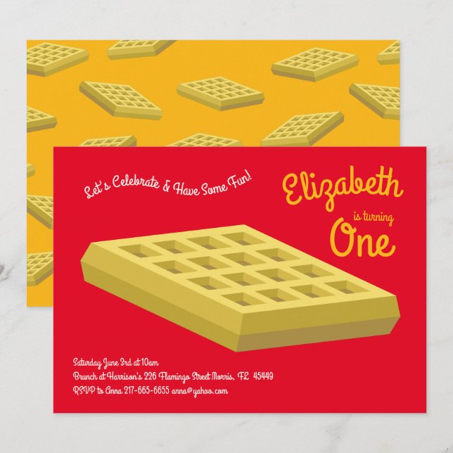 Waffeln Niedliches Frühstück Brunch Kinder 1. Gebu Einladung (Vorne/Hinten)