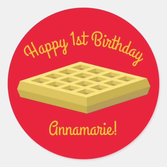 Waffeln Niedliches Frühstück Brunch Kinder 1. Gebu Runder Aufkleber (Vorderseite)