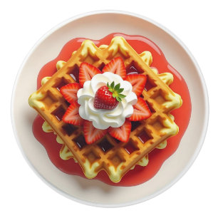 Waffeln und Erdbeeren mit Schlagsahne Keramikknauf