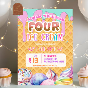 Waffeluntergrund Tropfende rosa Eiscreme Geburtsta Einladung