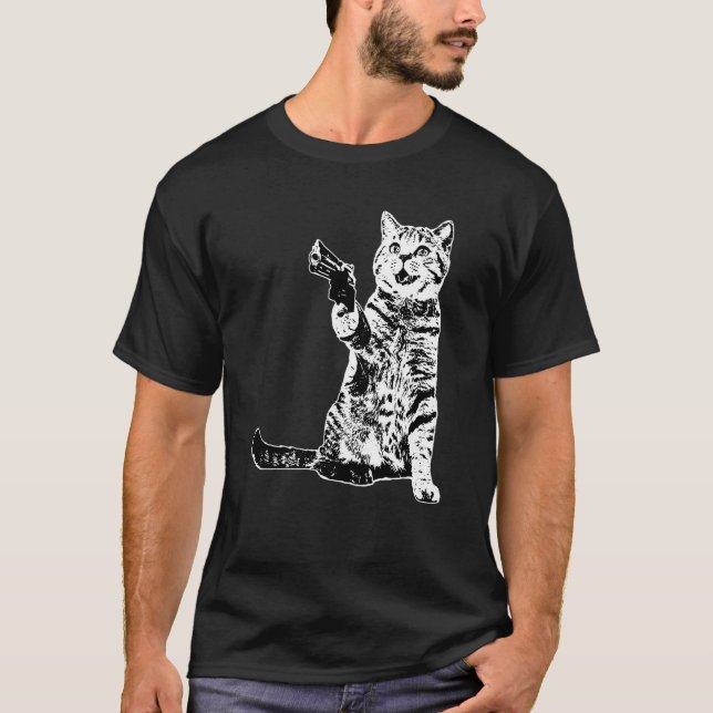 Waffen-Kitty-Katze T-Shirt (Vorderseite)