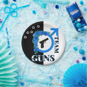 Waffen oder Rose Gender Reveal Blue Team GUNS Pappteller