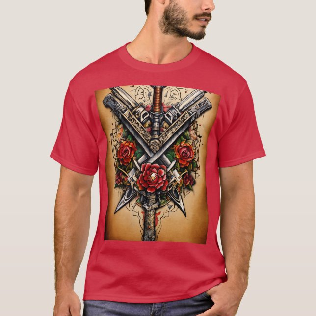 Waffen Tattoo Design T - Shirt (Vorderseite)