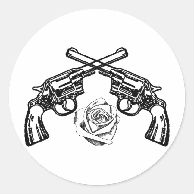 Waffen und Rose Runder Aufkleber (Vorderseite)