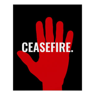 Waffenruhe Schwarz-weiße rote Stopp-Hand gegen Kri Poster