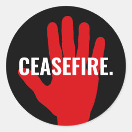 Waffenruhe Schwarz-weißer Text mit roter Hand: fet Runder Aufkleber