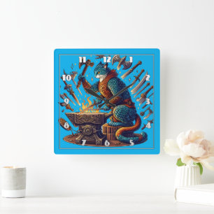 Waffentechnik in einem fantasievollen Schmied Quadratische Wanduhr