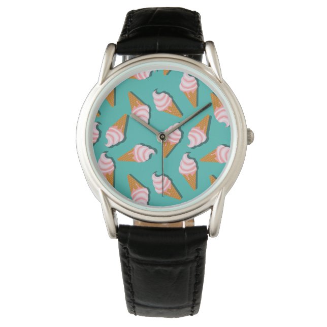 Waffle cones ice cream and frozen yogurt pattern armbanduhr (Vorderseite)