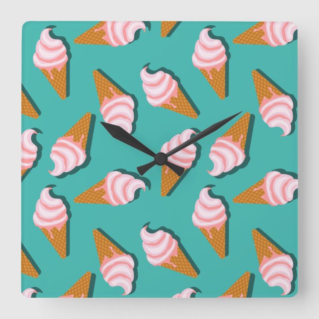 Waffle cones ice cream and frozen yogurt pattern quadratische wanduhr (Vorderseite)
