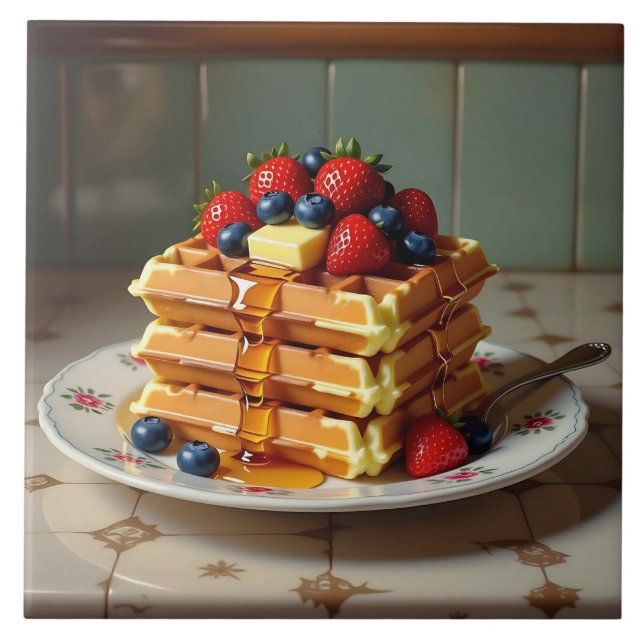 Waffles with Strawberries and Blueberries Fliese (Vorderseite)