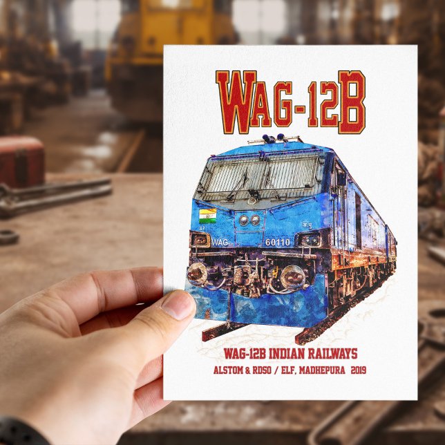 WAG-12B Lokomotive. Güterzug der indischen Eisenba Postkarte (WAG-12B Locomotive. Indian Railways freight train. Postcard)