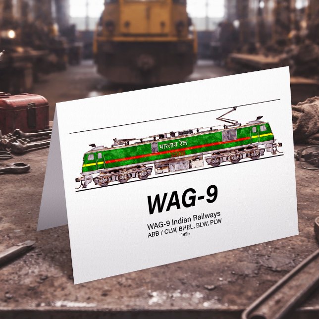 WAG-9 Lokomotive. Güterzug der indischen Eisenbahn Dankeskarte (WAG-9 Locomotive. Indian Railways freight train. Thank You Card)