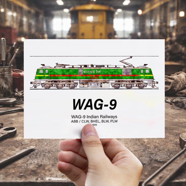 WAG-9 Lokomotive. Güterzug der indischen Eisenbahn Postkarte (WAG-9 Locomotive. Indian Railways freight train. Postcard)