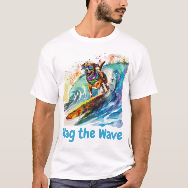 Wag the Wave - surfing Dog Summer Beach Vibes T-Shirt (Vorderseite)