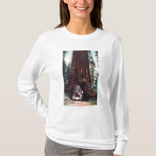 Wagen, der unter ein riesiges Rotholz reist T-Shirt