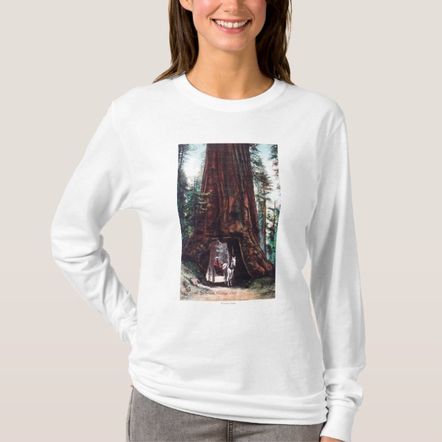 Wagen, der unter ein riesiges Rotholz reist T-Shirt (Vorderseite)