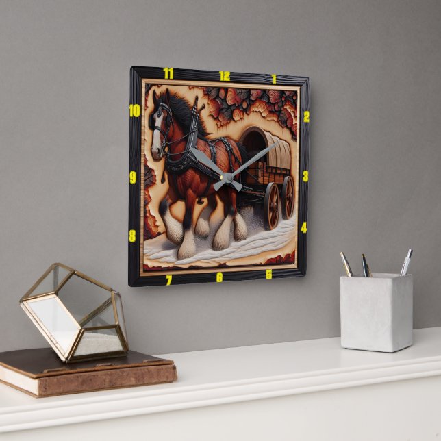 Wagenpfad: Personalisiertes Holzkohlengrill Quadratische Wanduhr (Büro)