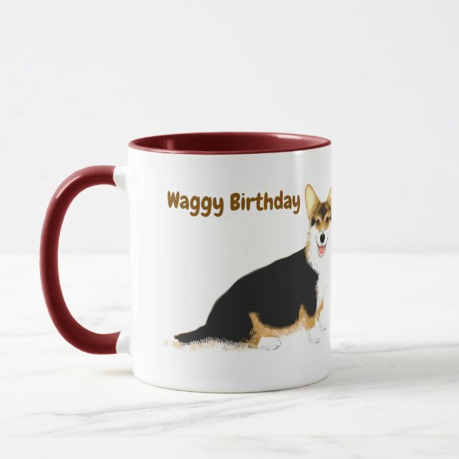 Waggy Birthday Tricolor Tasse (Links)