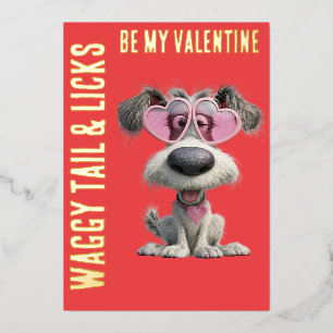 WAGGY TAIL & LICKS Goldfolie Valentinstag Folien Feiertagskarte