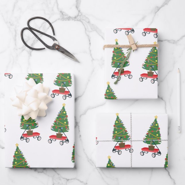 Wagon Christmas Tree Geschenkpapier Set (Vorderseite)