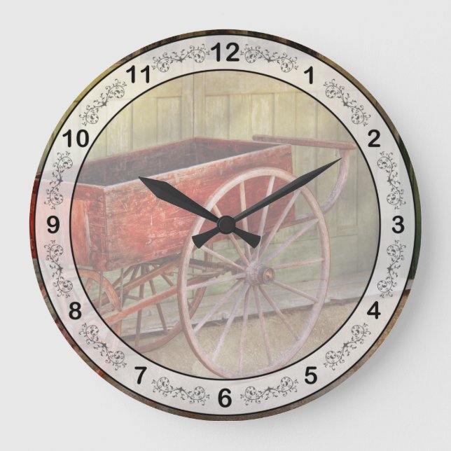 Wagon - Der alte rote Wagen Große Wanduhr (Vorderseite)