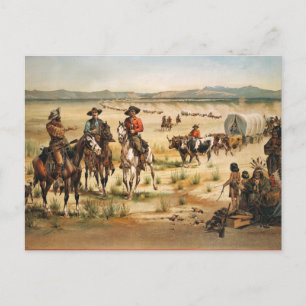 Wagon Train Vintage-Gemälde Postkarte