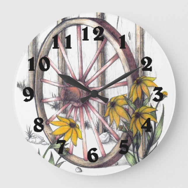 Wagon Wheel Clock Große Wanduhr (Vorderseite)