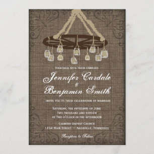 Wagon Wheel Mason Jar Chandelier Wedding Einladung