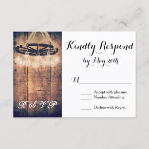 Wagon Wheel Mason Jar Chandelier Wedding RSVP Karte
