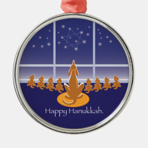 WagsToWish®_Menorah-Hunde Silbernes Ornament