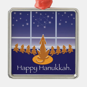 WagsToWishes_Menorah Dogs_Hanukkah Medaillon Silbernes Ornament