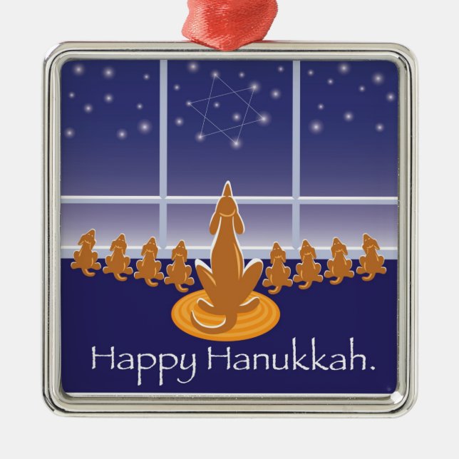 WagsToWishes_Menorah Dogs_Hanukkah Medaillon Silbernes Ornament (Vorne)