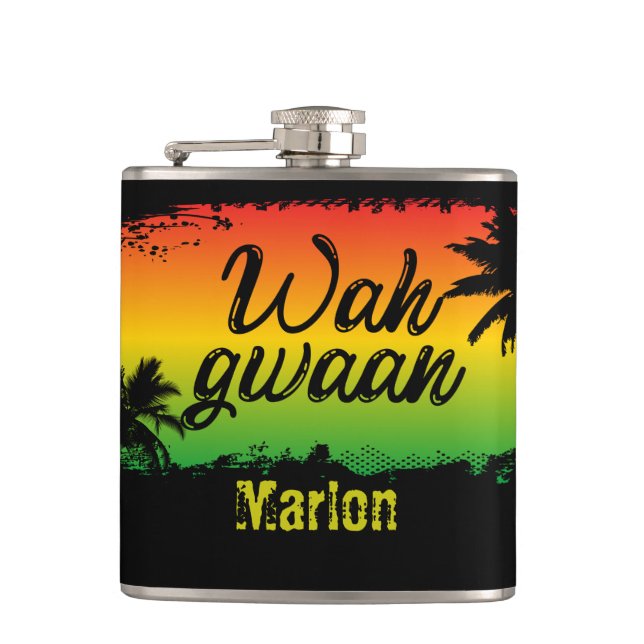 Wah Gwan Jamaican Rasta Reggae Lover Flachmann (Vorderseite)