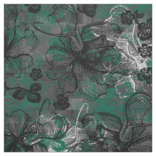 Wahine Lace Hawaiian Orchid Collage - Hunter Green Stoff