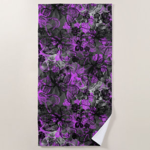 Wahine Lace Hawaiian Orchid Floral Lila Strandtuch