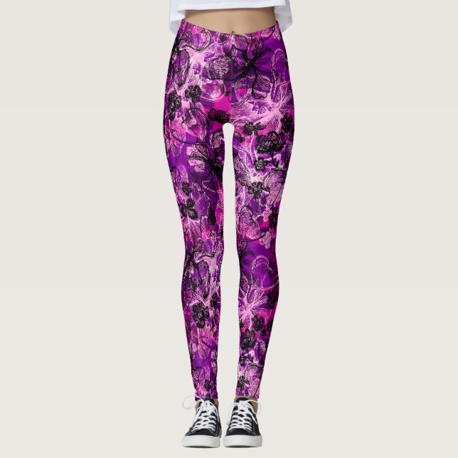 Wahine Lace Hawaiian Tropical Orchid Leggings (Vorderseite)