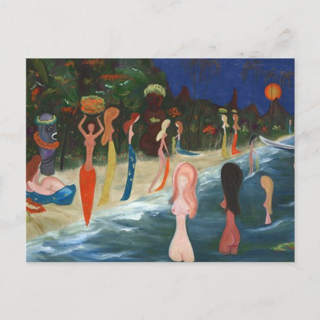 Wahine und Tiki von Marguerite Blasingame Postkarte (Vorderseite)