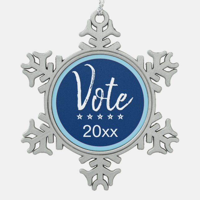 Wahl 2024 Wahl Fünf Sterne Blau Nichtparteiisch Schneeflocken Zinn-Ornament (Vorderseite)