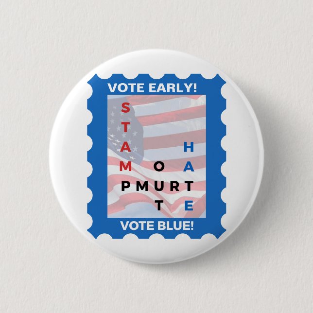 Wahl für Biden (Briefmarke out Hate) - blaues Butt Button (Vorderseite)