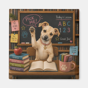 Wähl mich! Süßer Schulhund hebt die Pfote Magnet