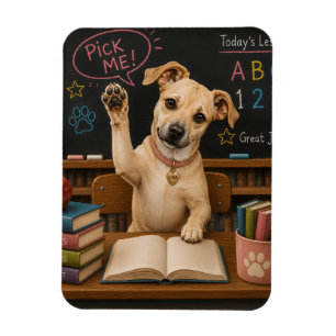 Wähl mich! Süßer Schulhund hebt die Pfote Magnet