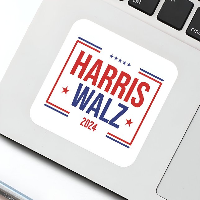 Wahl von Harris Walz Quadratischer Aufkleber (Harris Walz Campaign Election Square Sticker on a Laptop
)