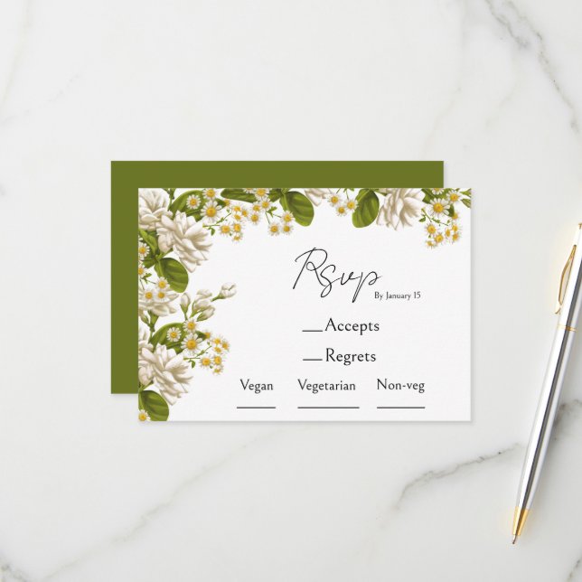 Wahl zwischen Grün und Beige Hochzeitsmahlzeiten u RSVP Karte (Vorderseite/Rückseite Beispiel)