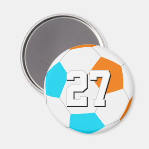 wähle JEDE Mannschaftsfarben Trikotnummer Fußball Magnet
