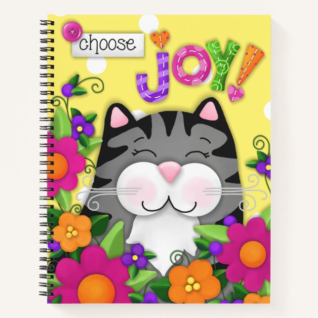 "Wähle Joy!" Farbenfrohe Cat Custom Spirale Journa Notizbuch (Vorderseite)