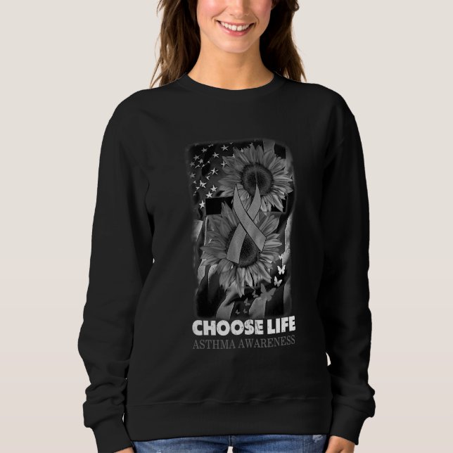 Wähle Leben Asthma-Bewusstsein Sumflower Grau Sweatshirt (Vorderseite)