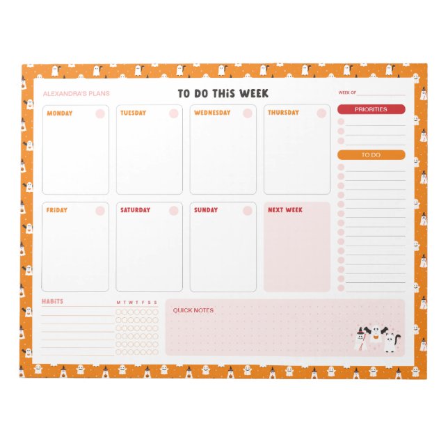 Wähle oder behandle Geister wöchentlich, um Planer Notizblock (Vorderseite)