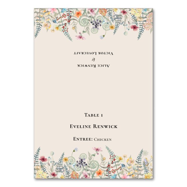 Wählen Sie aus dem Menü "Wildblume" die gewünschte Tischnummer (Vorderseite)