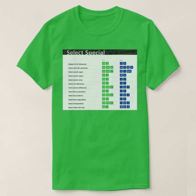Wählen Sie Excel-Tastenkombinationen für spezielle T-Shirt (Design vorne)